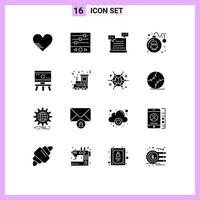 Modern Set of 16 Solid Glyphs Pictograph of atom game ai danger valentine Editable Vector Design Elements