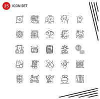 Group of 25 Modern Lines Set for fire mind digital control travel Editable Vector Design Elements