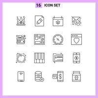 Pack of 16 Modern Outlines Signs and Symbols for Web Print Media such as wallet cash calendar message chat Editable Vector Design Elements