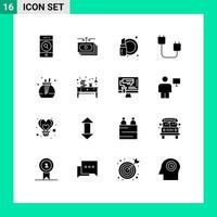 Group of 16 Solid Glyphs Signs and Symbols for hardware devices report cord fashion Editable Vector Design Elements