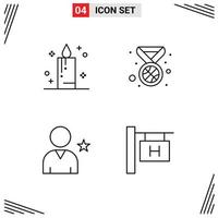 Mobile Interface Line Set of 4 Pictograms of candle user award favorite travel Editable Vector Design Elements