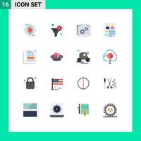 Flat Color Pack of 16 Universal Symbols of data report case paper data Editable Pack of Creative Vector Design Elements