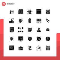 Pictogram Set of 25 Simple Solid Glyphs of internet web bucket site design Editable Vector Design Elements