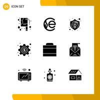 Universal Icon Symbols Group of 9 Modern Solid Glyphs of million case design seo management Editable Vector Design Elements