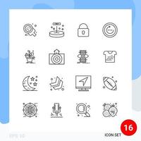 Group of 16 Outlines Signs and Symbols for ui reload science refresh login Editable Vector Design Elements