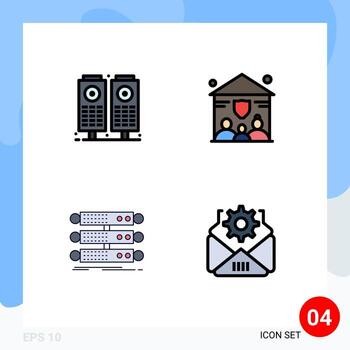 4 4 línea de relleno plano color concepto para sitios web móvil y aplicaciones música base de datos familia servidor correo editable vector diseño elementos