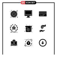 Set of 9 Modern UI Icons Symbols Signs for toast building back university banking Editable Vector Design Elements