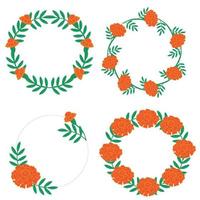 Set of wreaths of marigold flowers. Vector illustration isolated on white background.