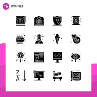 Universal Icon Symbols Group of 16 Modern Solid Glyphs of winter invitation investment christmas shield Editable Vector Design Elements