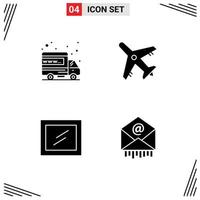 Pack of 4 creative Solid Glyphs of hosting e domain vacation mail Editable Vector Design Elements