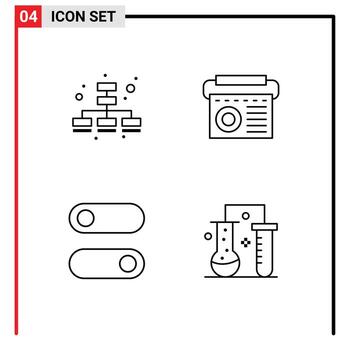 Mobile Interface Line Set of 4 Pictograms of business toggle device radio chemistry Editable Vector Design Elements