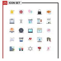 Mobile Interface Flat Color Set of 25 Pictograms of hook fish baby stuff unlock safety Editable Vector Design Elements