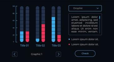 Diagram with arrows UI element template. Editable isolated vector dashboard component. Flat user interface. Visual data presentation. Web design widget for mobile application with dark theme