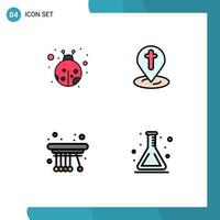 Mobile Interface Filledline Flat Color Set of 4 Pictograms of insect physics location pin school Editable Vector Design Elements