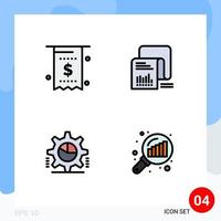 Modern Set of 4 Filledline Flat Colors Pictograph of bill questionnaire money data gear Editable Vector Design Elements