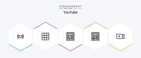 Youtube 25 Line icon pack including camera. ui. document. globe. basic vector