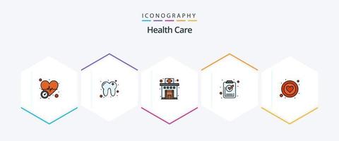 salud cuidado 25 línea de relleno icono paquete incluso salud. OK. cuidado de la salud. lista. descarga vector