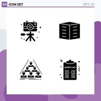 4 Thematic Vector Solid Glyphs and Editable Symbols of video team hobby city building structure Editable Vector Design Elements