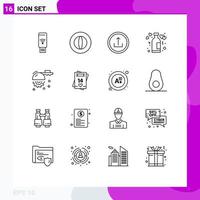 User Interface Pack of 16 Basic Outlines of wine love application lifestyle navigation Editable Vector Design Elements