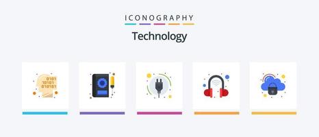 tecnología plano 5 5 icono paquete incluso cerrar con llave. seguridad. servicio. inalámbrico auriculares. inteligente. creativo íconos diseño vector