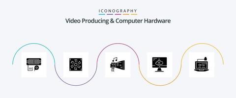 vídeo productor y computadora hardware glifo 5 5 icono paquete incluso instalar. descargar. admirador. nube. hardware vector