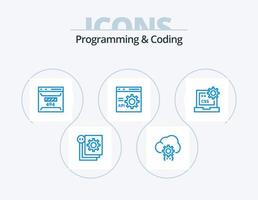 programación y codificación azul icono paquete 5 5 icono diseño. desarrollar. navegador. desarrollo. sitio. error vector