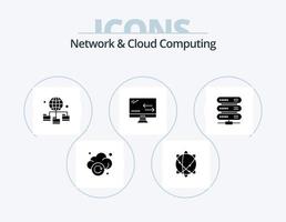 Network And Cloud Computing Glyph Icon Pack 5 Icon Design. data. technology. globe. arrows. cloud vector