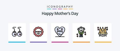 Happy Mothers Day Line Filled 5 Icon Pack Including . hand watch . mom. watch . children. Creative Icons Design vector