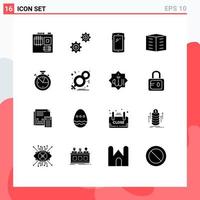 Universal Icon Symbols Group of 16 Modern Solid Glyphs of time office blocks mobile housing society building Editable Vector Design Elements