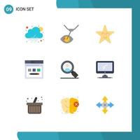 Mobile Interface Flat Color Set of 9 Pictograms of user search face pencil web Editable Vector Design Elements