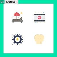 4 Flat Icon concept for Websites Mobile and Apps beach hydropower romantic movie electrical empathy Editable Vector Design Elements