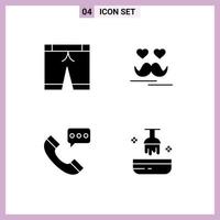 4 User Interface Solid Glyph Pack of modern Signs and Symbols of pants contact celebrate moustache conversation Editable Vector Design Elements