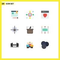 Pictogram Set of 9 Simple Flat Colors of workflow planning shopping favorite online shopping achievements Editable Vector Design Elements