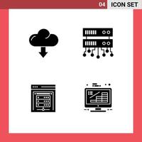 Group of 4 Modern Solid Glyphs Set for cloud data server download shared web business Editable Vector Design Elements