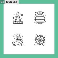 Line Pack of 4 Universal Symbols of compass coins money ball ornament fire Editable Vector Design Elements