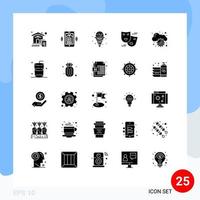 Pictogram Set of 25 Simple Solid Glyphs of management cloud ice masks comedy Editable Vector Design Elements