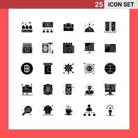 Group of 25 Modern Solid Glyphs Set for lab test apparatus case science fire Editable Vector Design Elements