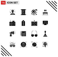 16 Universal Solid Glyphs Set for Web and Mobile Applications military device search sport gymnastic Editable Vector Design Elements