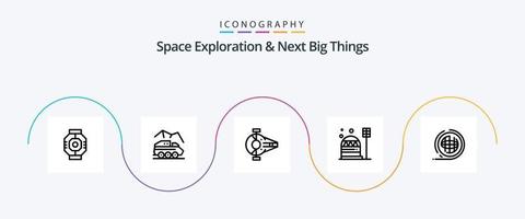 Space Exploration And Next Big Things Line 5 Icon Pack Including construction. base. surface. spacecraft. interceptor vector