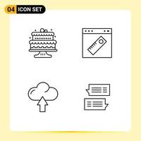 Line Pack of 4 Universal Symbols of baked cloud cakes tool up Editable Vector Design Elements