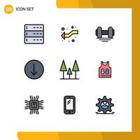 Set of 9 Modern UI Icons Symbols Signs for trees forest dumbbell down arrow Editable Vector Design Elements