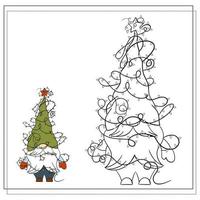 libro para colorear para niños. gnomo de navidad de dibujos animados con luces de navidad. vector