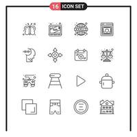 Set of 16 Vector Outlines on Grid for brian shield web security password Editable Vector Design Elements