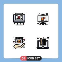 Pack of 4 Modern Filledline Flat Colors Signs and Symbols for Web Print Media such as computer hands insurance school movie Editable Vector Design Elements