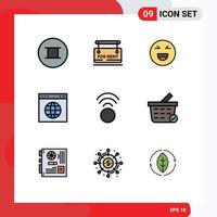 Modern Set of 9 Filledline Flat Colors and symbols such as wifi connection emoji website link Editable Vector Design Elements