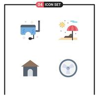 Pictogram Set of 4 Simple Flat Icons of goggles hose sea umbrella shope Editable Vector Design Elements