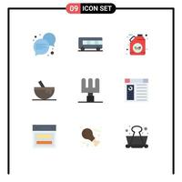 Pictogram Set of 9 Simple Flat Colors of computer tools gasoline rake food Editable Vector Design Elements