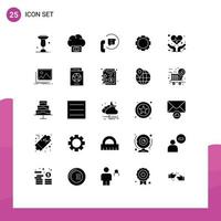 Group of 25 Modern Solid Glyphs Set for heart care instagram communication setting support Editable Vector Design Elements