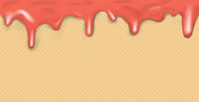 Sweet seamless panoramic ice cream pattern with dripping caramel icing and wafer texture - Vector