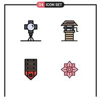 Pack of 4 Modern Filledline Flat Colors Signs and Symbols for Web Print Media such as cinema badge movie farm rank Editable Vector Design Elements